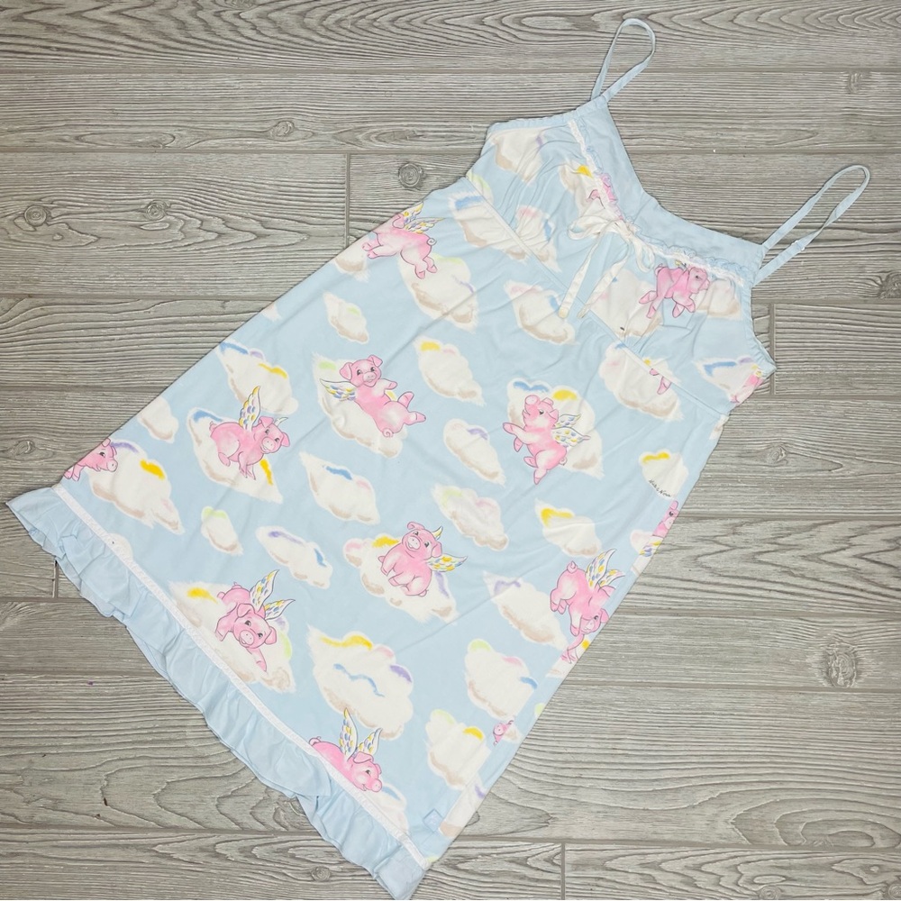 Nick & Nora flying pig sleeveless sleep dress sleepwear pajamas ruffle nightgown